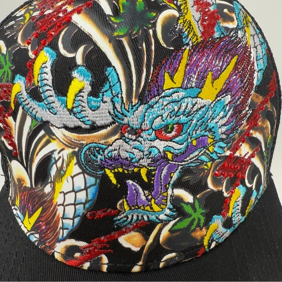 Ed Hardy Rhinestone Dragon Trucker Hat Black studs rhinestones NWT - Picture 10 of 10
